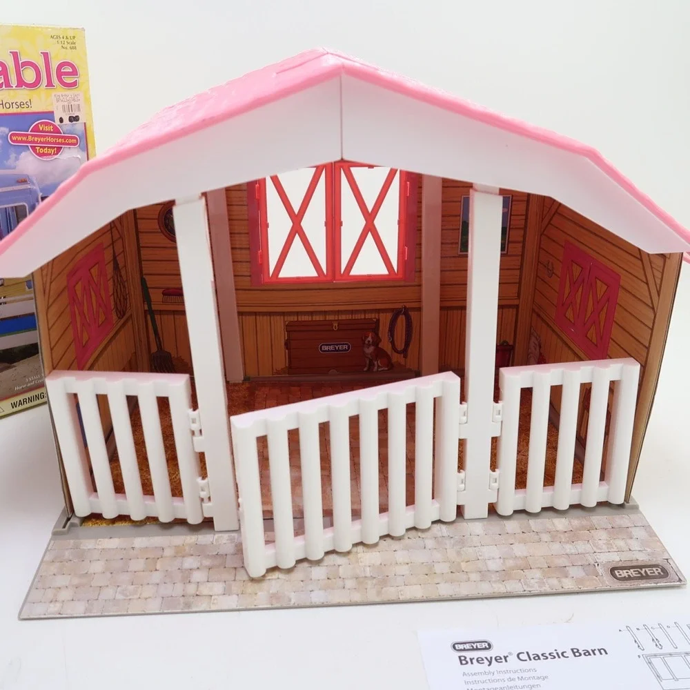 Breyer 3 Horse Stable 688 not complete Playset Toy Pink Roof Store away